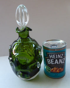 SWEDISH ASEDA GLASBRUK "Thumbprint" Decanter. Stylish Vintage Bristol Dark Green Glass. Designed by Bo Bergstom, Sweden