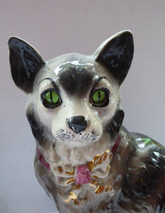 Antique SCOTTISH POTTERY. Highly Collectable Victorian / Edwardian Bridgeness (Bo'ness) Cats, c 1908 (Pink Bows)