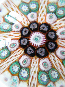 Scottish Glass. Strathearn Millefiori Canes and Latticino Eight Spoke MAGNUM Paperweight