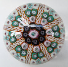 Load image into Gallery viewer, Scottish Glass. Strathearn Millefiori Canes and Latticino Eight Spoke MAGNUM Paperweight
