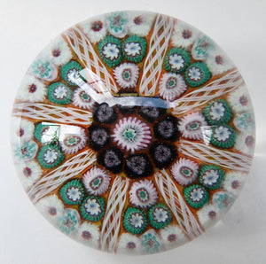 Scottish Glass. Strathearn Millefiori Canes and Latticino Eight Spoke MAGNUM Paperweight
