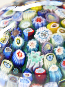 LARGE Vintage Scottish Paperweight, possibly by VASART GLASS. Aqua Green Ground with a Carpet of Millefiori