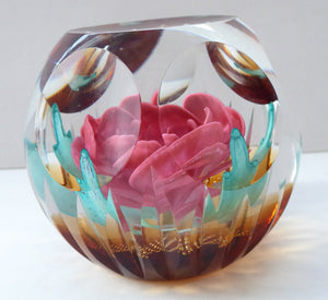 Gorgeous & Collectable Golden Jubilee Rose CAITHNESS LIMITED EDITION cushion cut paperweight. Designed by Colin Terris