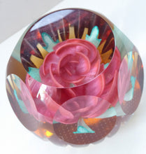 Load image into Gallery viewer, Gorgeous &amp; Collectable Golden Jubilee Rose CAITHNESS LIMITED EDITION cushion cut paperweight. Designed by Colin Terris
