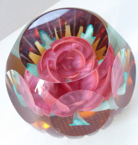 Gorgeous & Collectable Golden Jubilee Rose CAITHNESS LIMITED EDITION cushion cut paperweight. Designed by Colin Terris