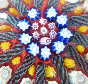 Vintage Scottish Paperweight VASART GLASS. Red Ground with Thirteen Spokes and Millefiori Canes
