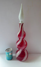 Load image into Gallery viewer, Fabulous Space Age Alrose / Empoli Italian Glass Genie Bottle Vase: Complete with Original Stopper. Red and White Candy Stripes
