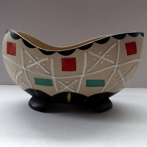BRENTLEIGH WARE 1950s Decorative Footed Bowl: NOVENTA Shape and Rarer Beige Colour